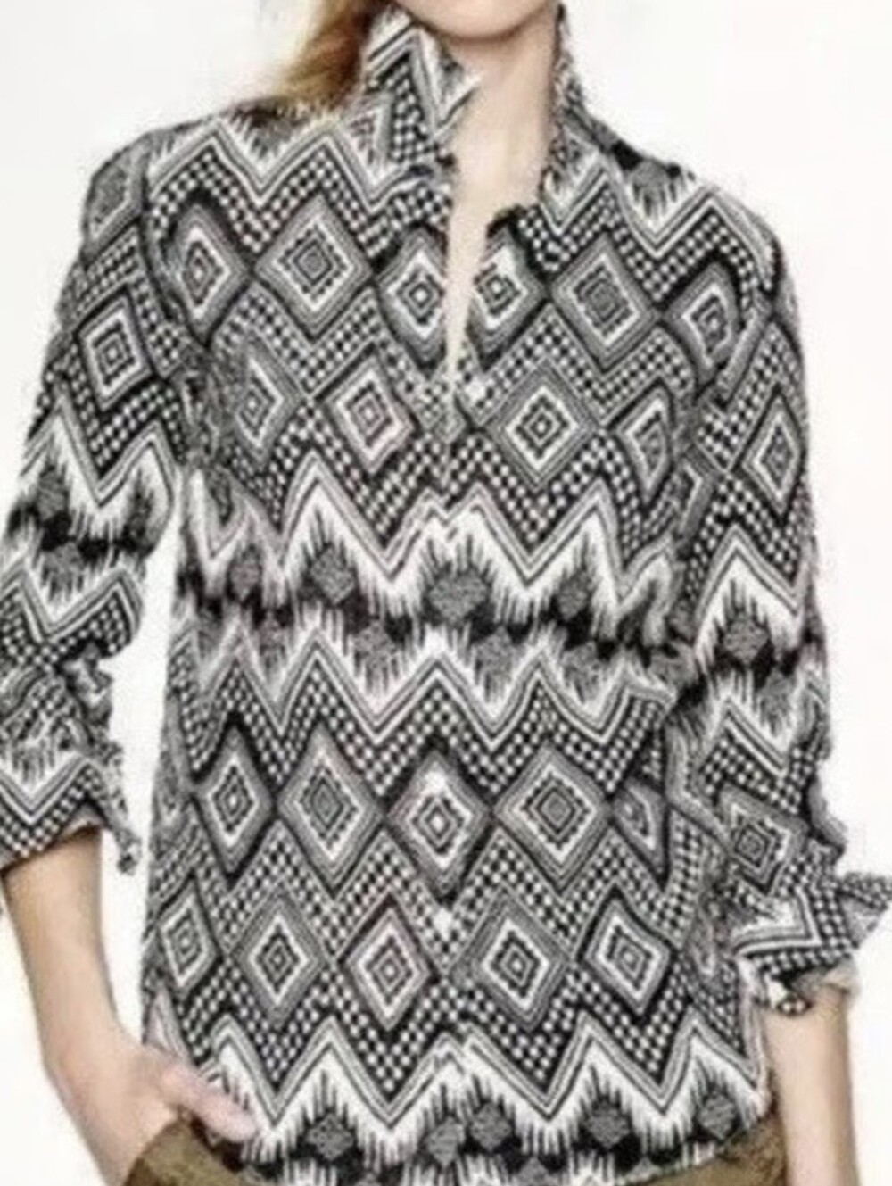 JCREW Linen "Boy" AZTEC Diamond Ikat Button Down Shirt - 10